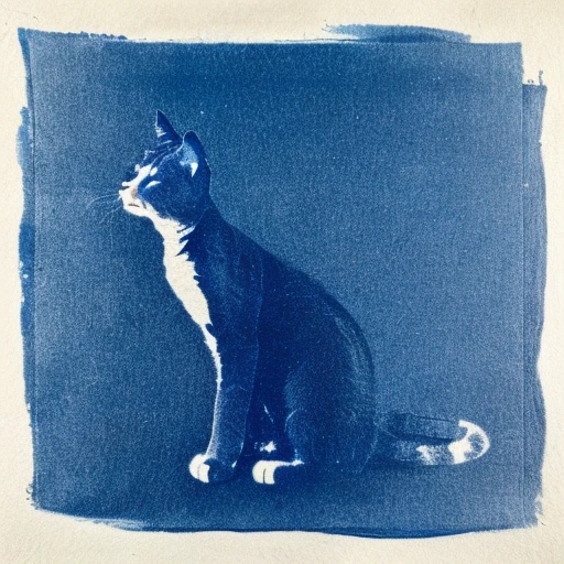 cyanotype, a cyanotype of a cat  <lora:Cyanotype_V3-03:1>