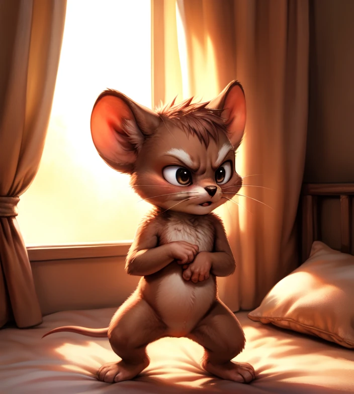 professional 3d model <lora:mouseJerryShowN:0.8>  mouseJerryShowN,  mouse,   (naked, nude, chibi)   (fighting stance, angry pose)
Male,  ( solo), [day, room , luxury room, children's room window, landscape outside the window, curtains, bed, pillows, light from the window], 
(beautiful, aesthetic, perfect, delicate, intricate), masterpiece, digital drawing, best quality, AS-YoungerV2:0.6, AS-YoungestV2:0.5,   
[by kenket|by totesfleisch8], by thebigslick:by silverfox5213:0.8], [by syuro, by paloma-paloma::0.2, (Tricksta, TotesFleisch8) . octane render, highly detailed, volumetric, dramatic lighting