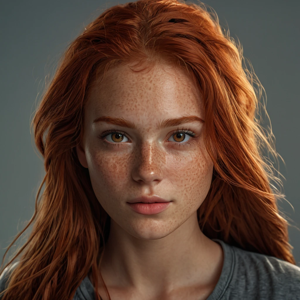 UHD, 4k, ultra detailed, cinematic, a photograph of  <lora:skin tone style:1>
 <lora:detailed_notrigger:1>
A cinematic normal neutral skin tone shot of a woman with long red hair and freckled hair, movie themed style, sharp, detailed, epic cinematic photorealism style, artistic creative style, dramatic cinematic light style, cinematic color style, skin tone style, normal neutral skin tone style, 1girl, solo, long hair, looking at viewer, smile, simple background, brown hair, shirt, brown eyes, parted lips, teeth, grey background, lips, black shirt, portrait, freckles, realistic, nose, photorealistic,  closeup
, epic, beautiful lighting, inpsiring