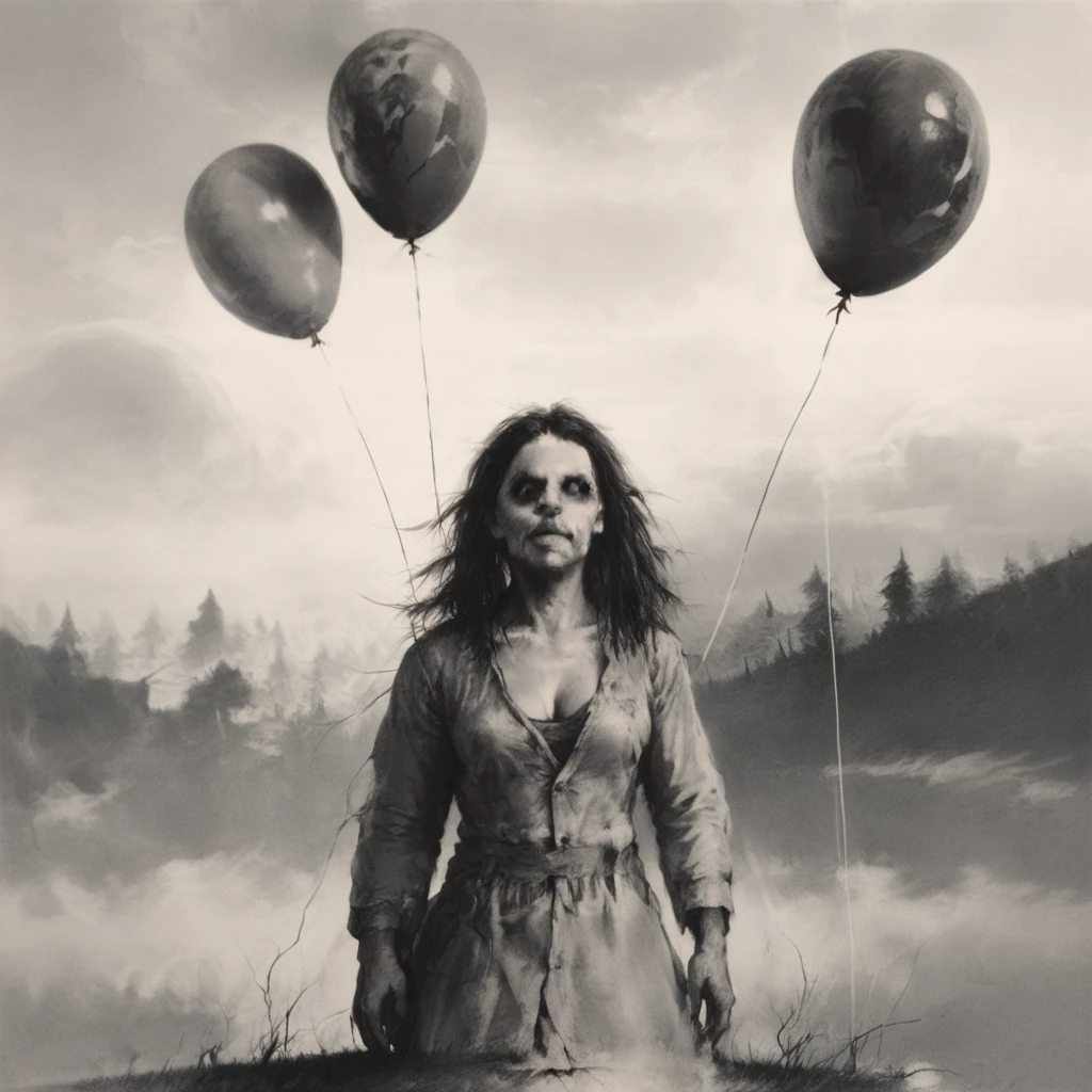 score_9, score_8, score_7, score_6, score_6_up, <lora:Stephen Gammell (artist) PONY v2:1>, by Stephen_Gammell_(artist), Stephen Gammell style, balloon shaped like a woman's breast, a landscape, a wide view,