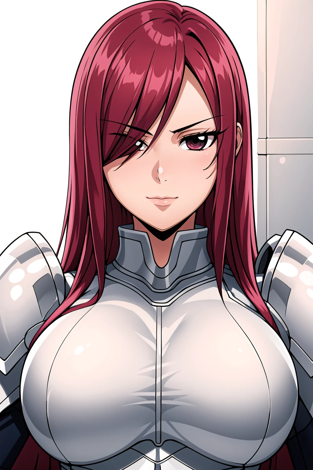 Simple Background,White Background,
dynamic pose,standing at attention,
armor, shoulder armor, armored dress, armored boots, Blue skirt,
<lora:Erza_Scarlet_FAIRYTAIL-KK77-V1:0.7>,erza scarlet,
red eyes, red hair,bangs,Long hair,hair over one eye, 
<lora:more_details:0.1>,<lora:Oda_Non_Style-KK77-V2:0.3>,<lora:Sexy_AIart-KK77-V1:0.3>,
1 girl, 20yo,Young female,Beautiful long legs,Beautiful body,
Beautiful Nose,Beautiful character design, perfect eyes, perfect face,expressive eyes,perfect balance,
looking at viewer,(Focus on her face),closed mouth, (innocent_big_eyes:1.0),(Light_Smile:0.3),
official art,extremely detailed CG unity 8k wallpaper, perfect lighting,Colorful, Bright_Front_face_Lighting,White skin,
(masterpiece:1.0),(best_quality:1.0), ultra high res,4K,ultra-detailed,
photography, 8K, HDR, highres, absurdres:1.2, Kodak portra 400, film grain, blurry background, bokeh:1.2, lens flare, (vibrant_color:1.2),professional photograph,
(Beautiful,large_Breasts:1.4), (beautiful_face:1.5),(narrow_waist),