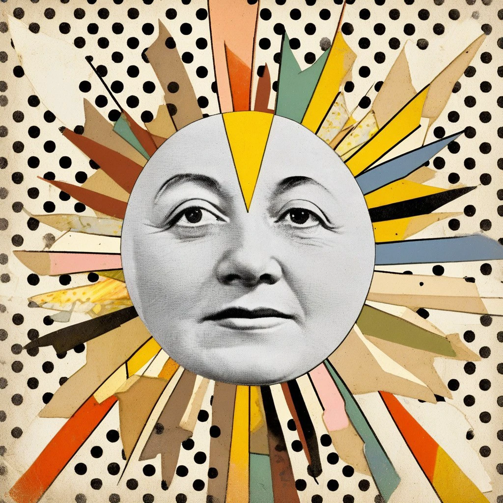 face, triangle, sunburst, polka dot