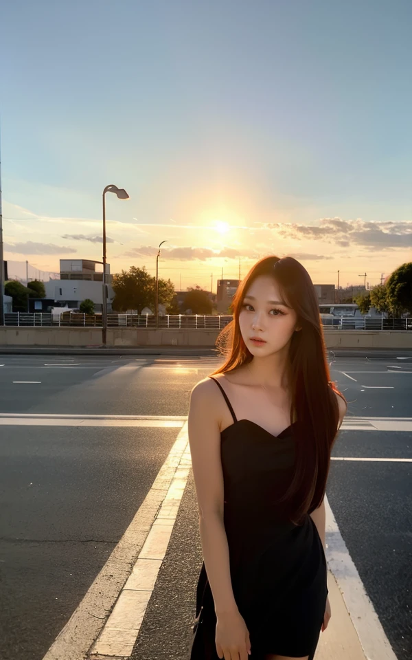 <lora:Giselle_V1:1> G!$ellâ¬,, (realistic), (hyperrealism), (photorealistic:1.4), 1girl, looking at the viewer, eye makeup, detailed eyes, detailed face, (upper body:1.2), detailed background, black dress, walking at the streets, sunset, (windy:1.2)