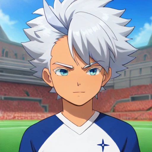 {{{{{m{{{{{masterpiece}}}}}} {{{{{high indicrated details}}}}} , soccer boy,, , best quality, on grass 8 K, High Quality,
 <lora:Froy_Girikanan_Inazuma_Eleven_Orion:1>FroyGirikanan , white hair, soccer clothes