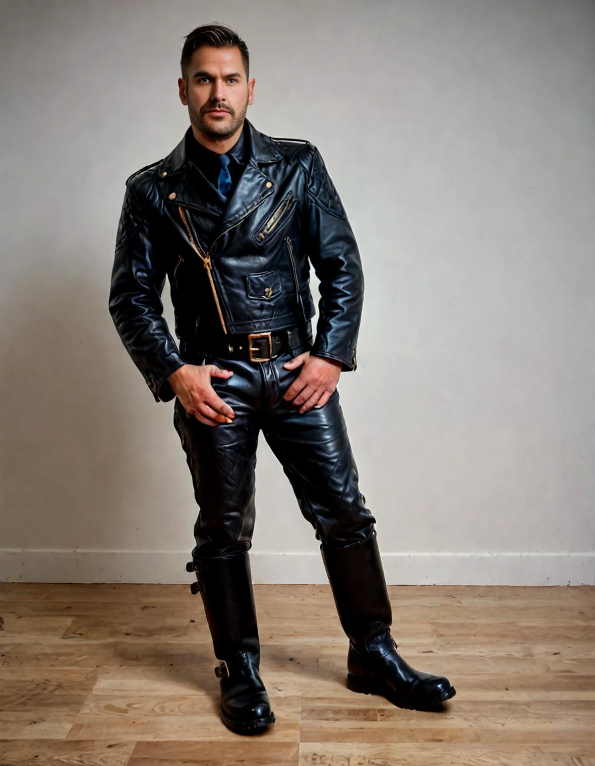 score_9,score_8_up,realistic,1boy,<lora:Gay Outfits:1>,boots,leather,