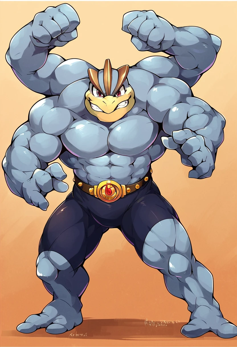 score_9, score_8_up, score_7_up, score_6_up, score_5_up, source_furry, sfw, 1boy, solo, muscular, machamp, 4arms, four arms, full-length portrait, simple background, power belt, <lora:CHARACTER_Machamp:0.8>,  <lora:ãã£ã¯__Hyaku_Style_PONYXL:0.4>, by hyaku