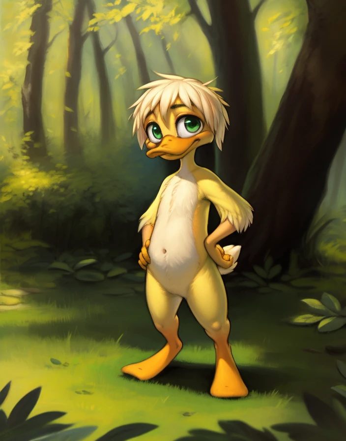 <lora:SissyDuckling:1>  SissyDuckling,  green eyes,  naced,   (chibi,)  ( Hands on hips, standing,)
Male, Detailed multicolored skin, ( solo), [day,  forest, trees, meadows, grass, clouds,], 
(beautiful, aesthetic, perfect, delicate, intricate), masterpiece, digital drawing, best quality, AS-YoungerV2:0.6, AS-YoungestV2:0.5,   
[by kenket|by totesfleisch8], by thebigslick:by silverfox5213:0.8], [by syuro, by paloma-paloma::0.2, (Tricksta, TotesFleisch8)