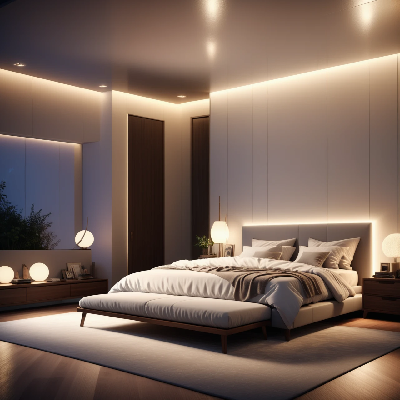 a Jed-Modern bedroom , masterpiece, full of details,ambient light, photorealistic, sharp and in focus  <lora:ModernInteriorSDXL:0.7>