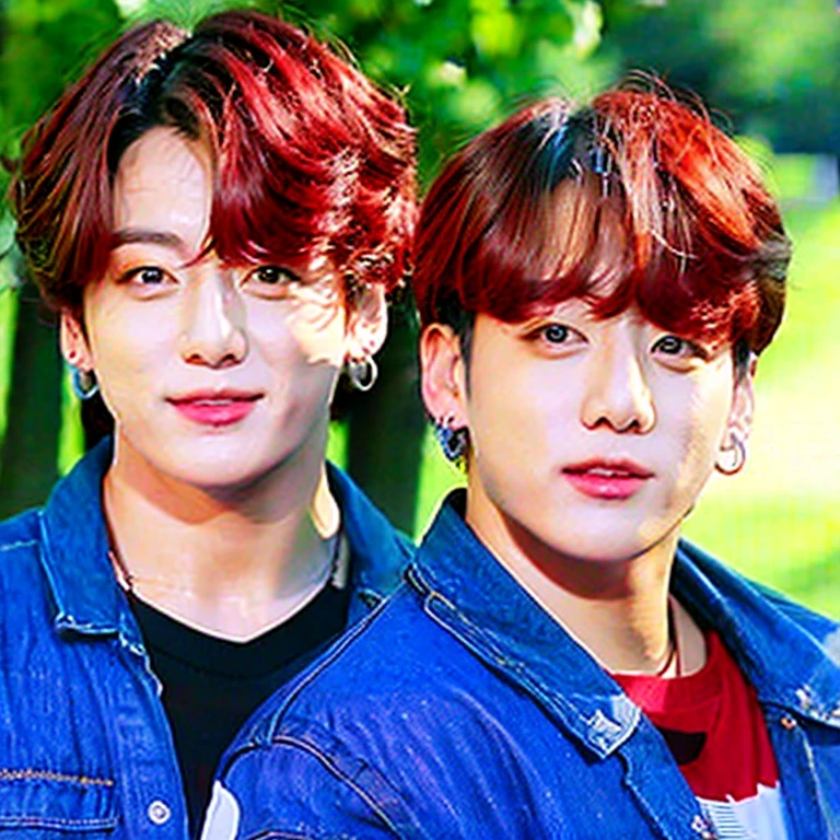 Jungkook from BTS as father and Jungkook as mother, happy couple, family photo, photorealism, real photo, 26K
