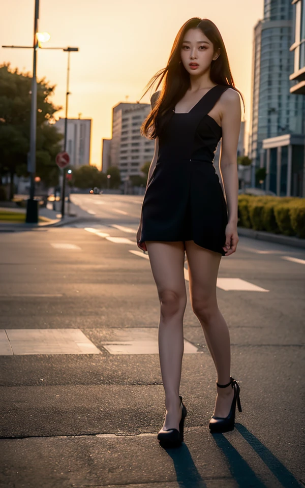 <lora:Giselle_V1:1> G!$ellâ¬,, (realistic), (hyperrealism), (photorealistic:1.4), 1girl, looking at the viewer, eye makeup, detailed eyes, detailed face, (upper body:1.2), detailed background, black dress, walking at the streets, sunset, (windy:1.2)