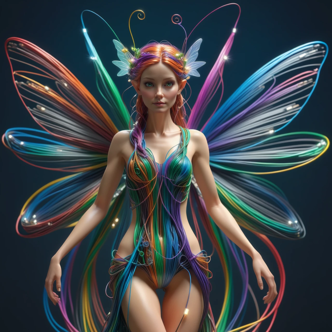 a fairy  made out of Jed-Cable , sharp and in focus,  <lora:ColourfulCableStyle:0.7> , full body