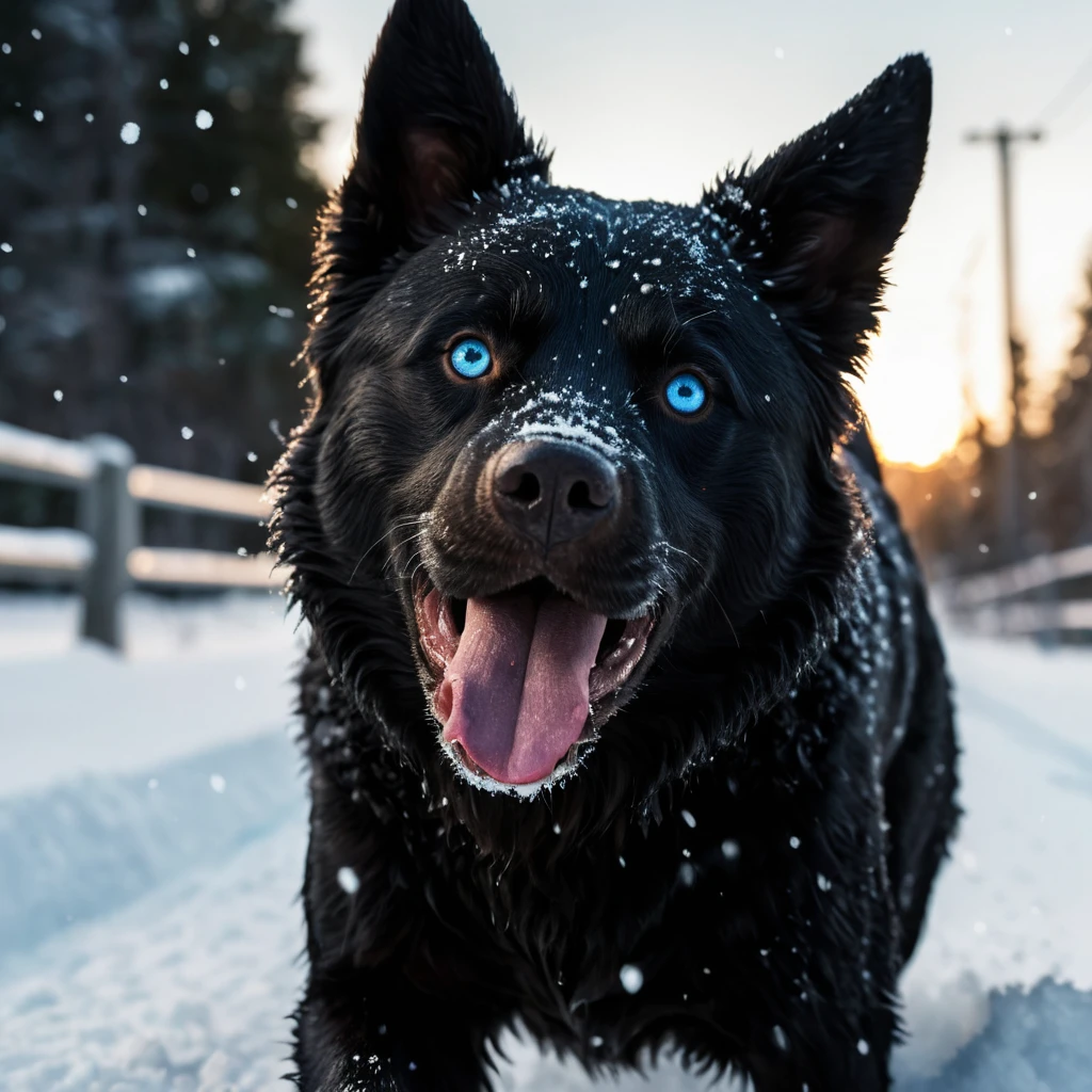 UHD, 4k, ultra detailed, cinematic, a photograph of  <lora:skin tone style:1>
 <lora:detailed_notrigger:1>
 <lora:perfection style:0.3>
A cinematic Vantablack dark black skin tone shot of a black pitball dog is running in the snow, movie themed style, sharp, detailed, epic cinematic photorealism style, artistic creative style, dramatic cinematic light style, cinematic color style, skin tone style, Vantablack dark black skin tone style, matte style, looking at viewer, blue eyes, blurry, no humans, animal, dog, realistic, animal focus, bear, solo, open mouth, tongue, closeup, epic, beautiful lighting, inpsiring