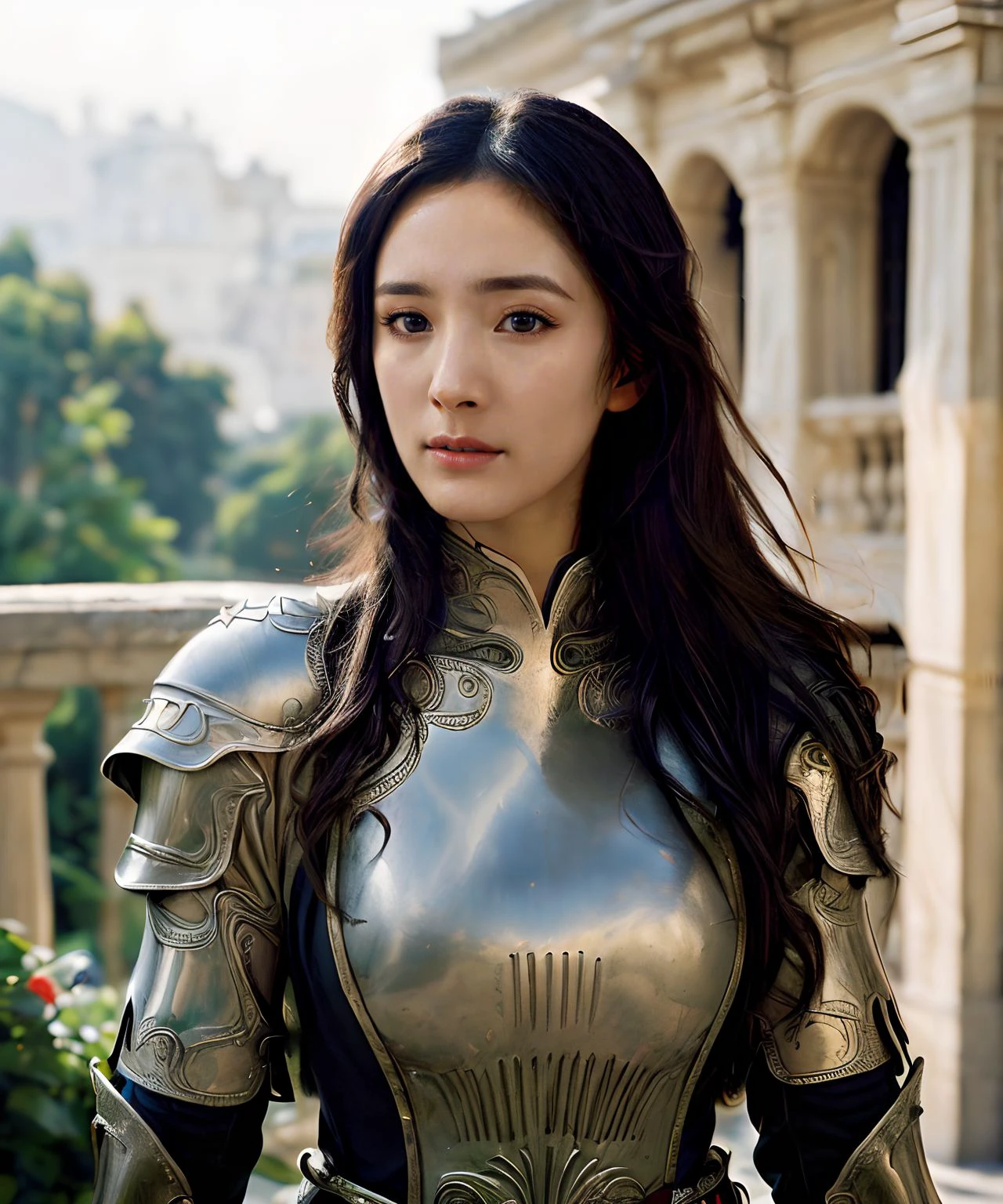 film photography aesthetic,yangmi woman,high-resolution, masterpiece, unity 8k wallpaper, female knight, heaven armor,armor is  flamboyant and exaggerated,muted color palette  vignette, post-processing, extremely detailed, by William Adolphe Bouguereau <lora:yangmi_lshw3e4_2-000024:0.6><lora:epi_noiseoffset2 (1):0.6> <lora:more_details (1):0.6>