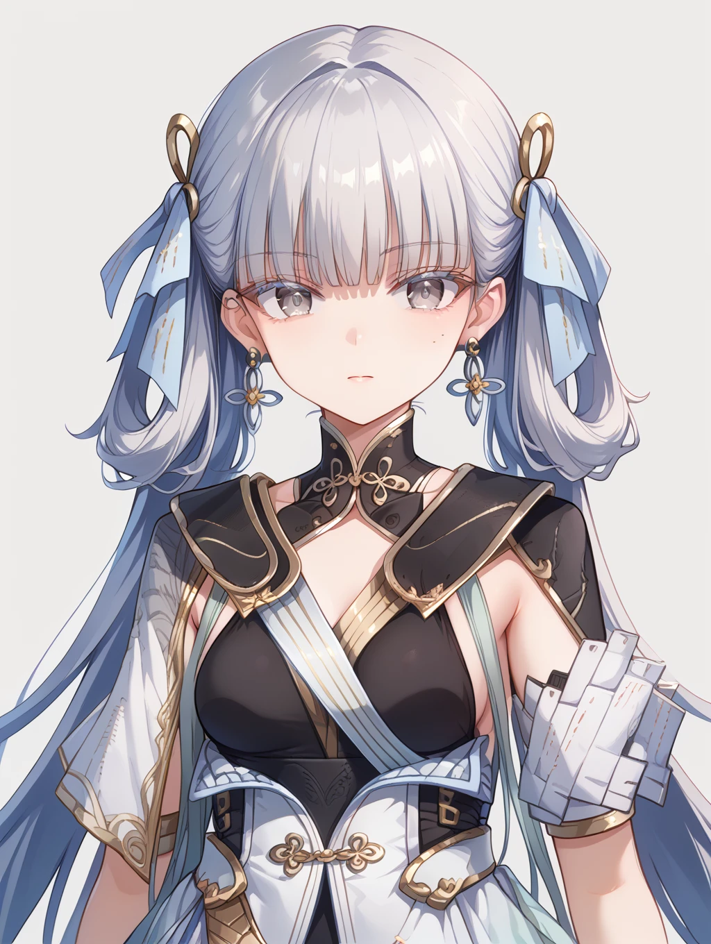 score_9, score_8_up, score_7_up,source_anime,BREAK,
looking at viewer, <lora:JinshiPonyV5-04:1.0> jinshiponyv5, 1girl, long hair, earrings, (grey eyes:1.2),
medium breasts, blunt bangs, dress, ribbon, hair ribbon, mole under eye, very long hair, short sleeves, bracelet, ring, collarbone,simple background, portrait ,