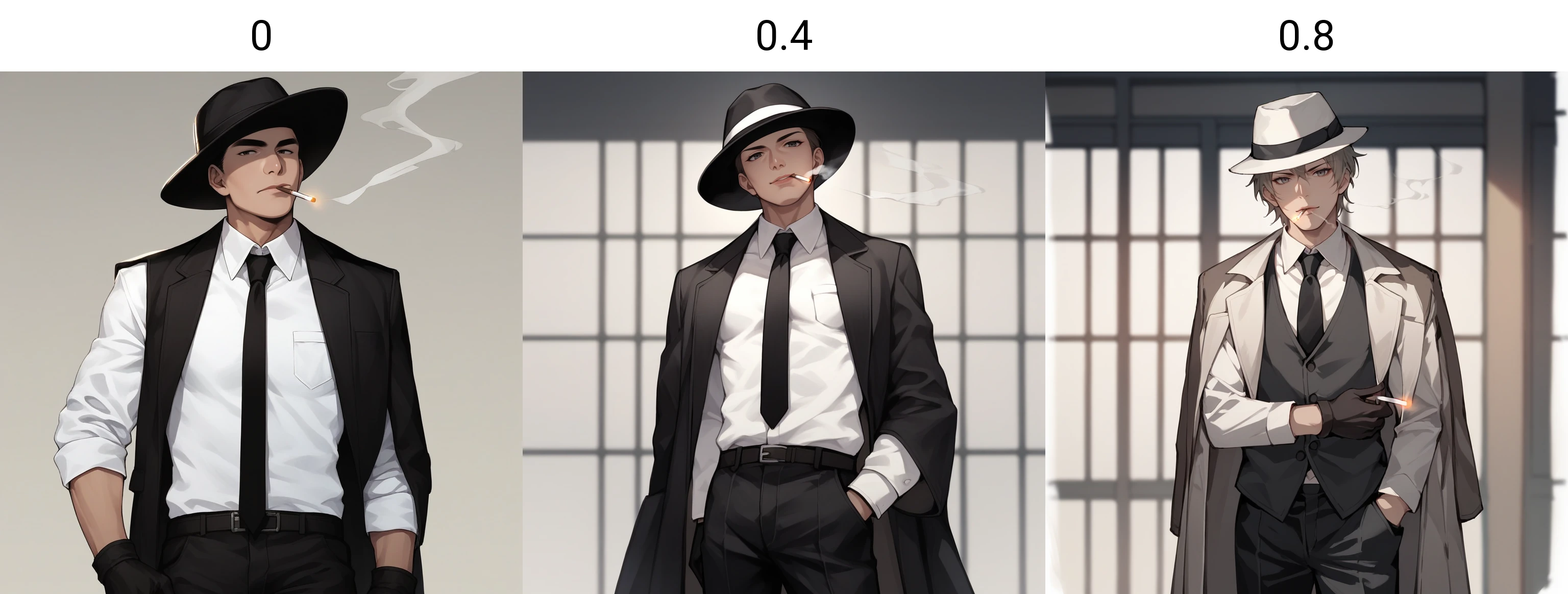 score_9,score_8_up,score_7_up,score_6_up,source_anime,rating_questionable, solo, <lora:Mafia_Outfit:0> mafi4, necktie, gloves, suit, fedora, white shirt, black vest, black pants, coat, cigarette,, zPDXL2,