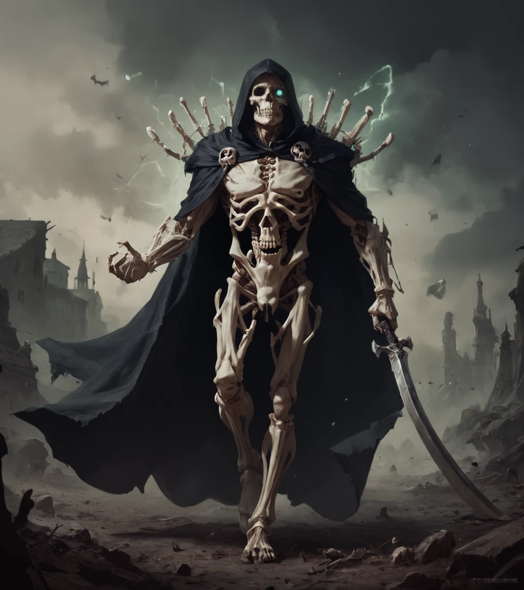 score_9, score_8_up, score_7_up, score_6_up, zPDXL, Skeletal necromancer with ivory skin and hollow eye sockets filled with ghostly light. Wearing a cloak made of intricately woven small bones and sinew. Molding a colossal bone golem in a vast ossuary, surrounded by floating skulls and animated skeletons, necromancy, magic, action shot, ,realistic, realism, highly detailed, perfect quality, high quality, photorealistic, <lora:Concept Art Twilight Style SDXL_LoRA_Pony Diffusion V6 XL:0.8>, <lora:sinfully_stylish_SDXL>