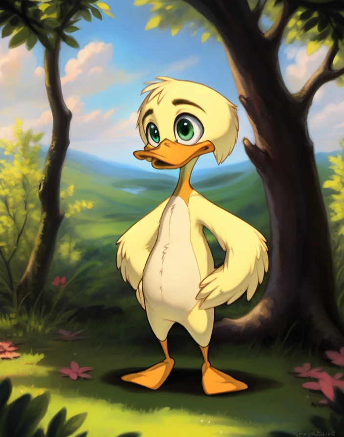 <lora:SissyDuckling:1>  SissyDuckling,  green eyes,  naced,   (chibi, Duck)  ( Hands on hips, standing,)
Male, Detailed multicolored skin, ( solo), [day,  forest, trees, meadows, grass, clouds,], 
(beautiful, aesthetic, perfect, delicate, intricate), masterpiece, digital drawing, best quality, AS-YoungerV2:0.6, AS-YoungestV2:0.5,   
[by kenket|by totesfleisch8], by thebigslick:by silverfox5213:0.8], [by syuro, by paloma-paloma::0.2, (Tricksta, TotesFleisch8)