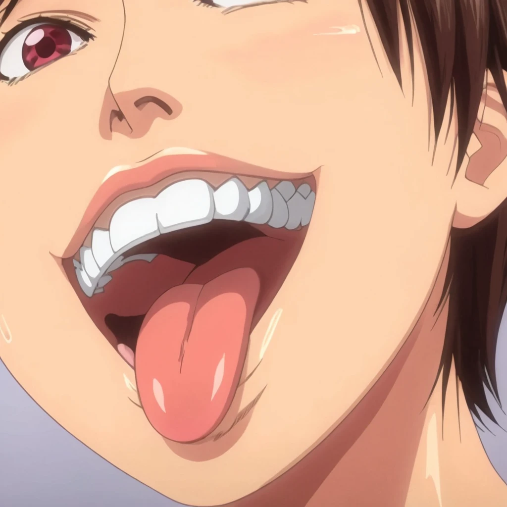 anime artwork of  <lora:Watashi ga Toriko ni Natte Yaru style:0.9>
An anime cartoon scene of Shiho a close up of a person with a tongue,1girl,solo,smile,open mouth,tongue,tongue out,grin,saliva,drooling,close-up , hentai, ova, original video animation, manga, Watashi ga Toriko ni Natte Yaru style, anime style, key visual, vibrant, studio anime,  highly detailed