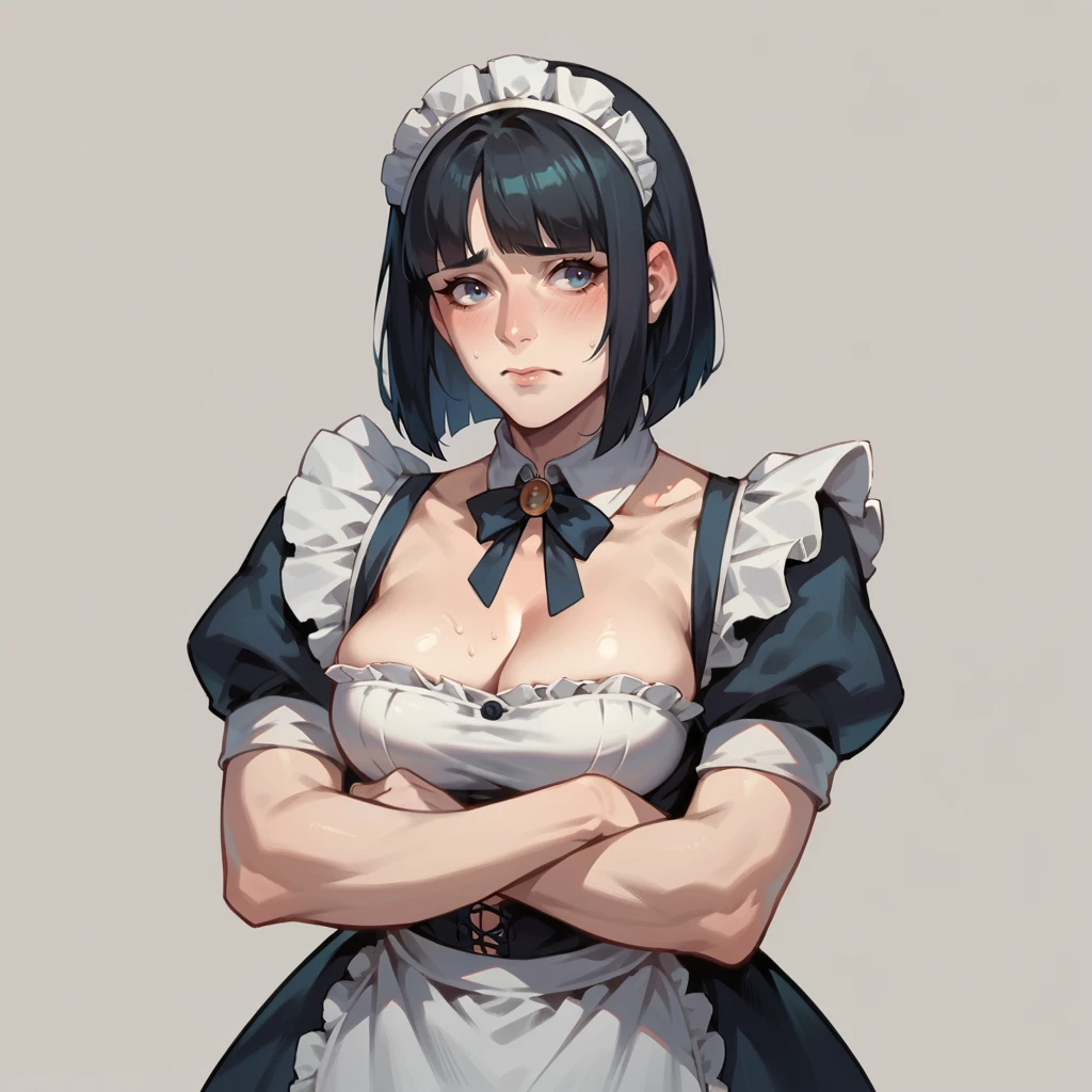 score_9, score_8_up, score_7_up, score_6_up,
Repanse, mature woman, black hair, blunt bangs, bob cut,
maid costume, embarrassed,
<lora:RepansedeLyonesse:1>