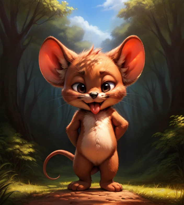 professional 3d model <lora:mouseJerryShowN:0.8>  mouseJerryShowN,  mouse,   (naked, nude, chibi) (winking face with tongue)
Male,  ( solo), [day, forest, trees, meadows, grass, clouds,] solo focus,
(beautiful, aesthetic, perfect, delicate, intricate), masterpiece, digital drawing, best quality, AS-YoungerV2:0.6, AS-YoungestV2:0.5,   
[by kenket|by totesfleisch8], by thebigslick:by silverfox5213:0.8], [by syuro, by paloma-paloma::0.2, (Tricksta, TotesFleisch8) . octane render, highly detailed, volumetric, dramatic lighting