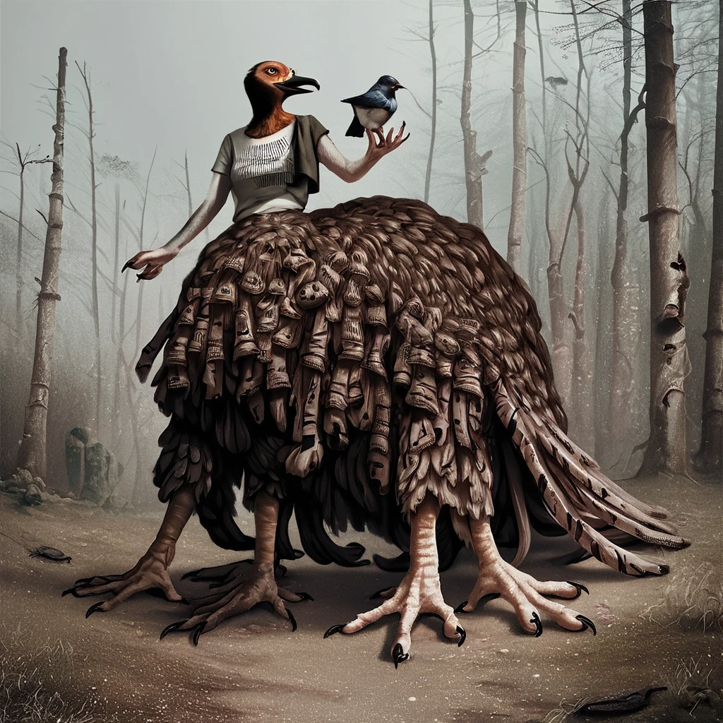 <lora:Eldritch_Beast_Pony:1>, taur, topmount, bird, beak, furry_source, score_9, scoure_8, score_7, breasts, anthro, <lora:photov3:0.75>, realistic, style, horror, beastmass,