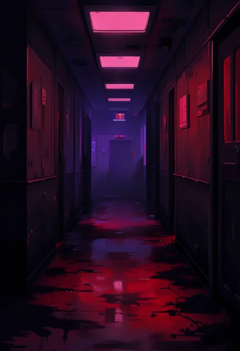 (((best quality, masterpiece, ultra-detailed))),(((high quality photography, Canon EOS R3, photorealistic))),horror art,dark,dark, Japanese-style horror, horror, eerie hallway, red lighting, dark atmosphere, indoor, abandoned, blood on floor, silhouetted figure, emergency exit sign, damaged interior, digital art, shadowy, crimson hues, suspense, desolate, thriller genre, flickering lights, empty corridor, mysterious, grim aesthetic,<lora:增加細節3:1>,