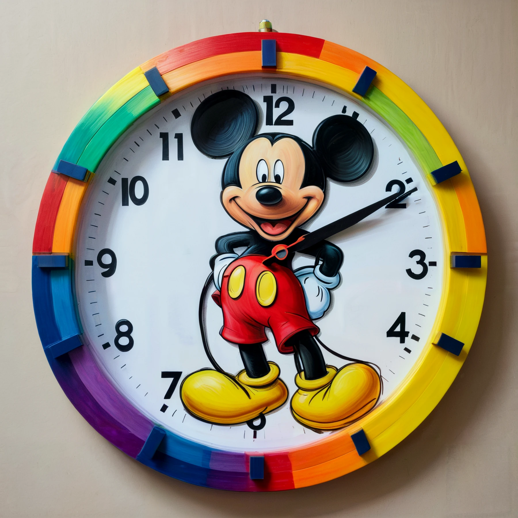 Color drawing of a colorful plastic clock featuring Mickey Mouse.

<lora:PencilDrawEn01_CE_SDXL:0.6>