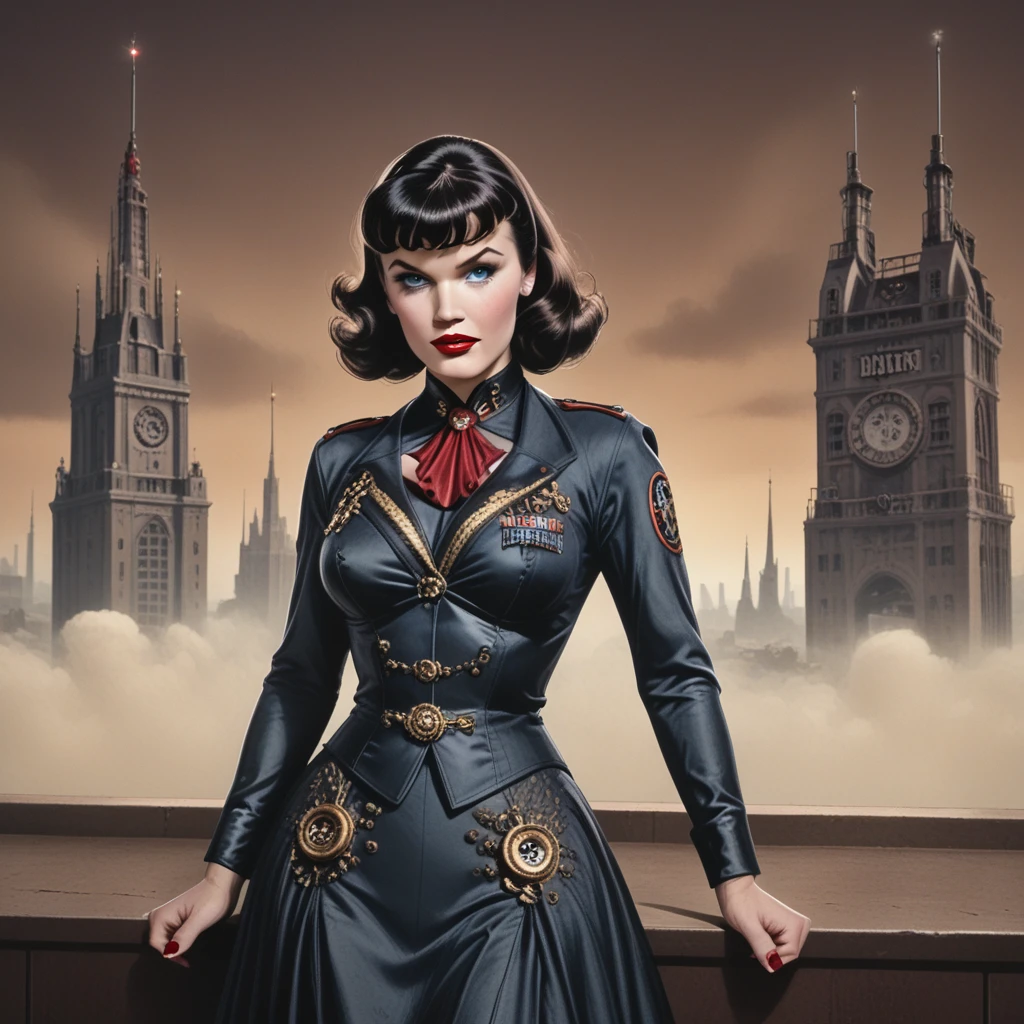 smp_bettie, imperial uniform, steampunk city, lace, dust clouds