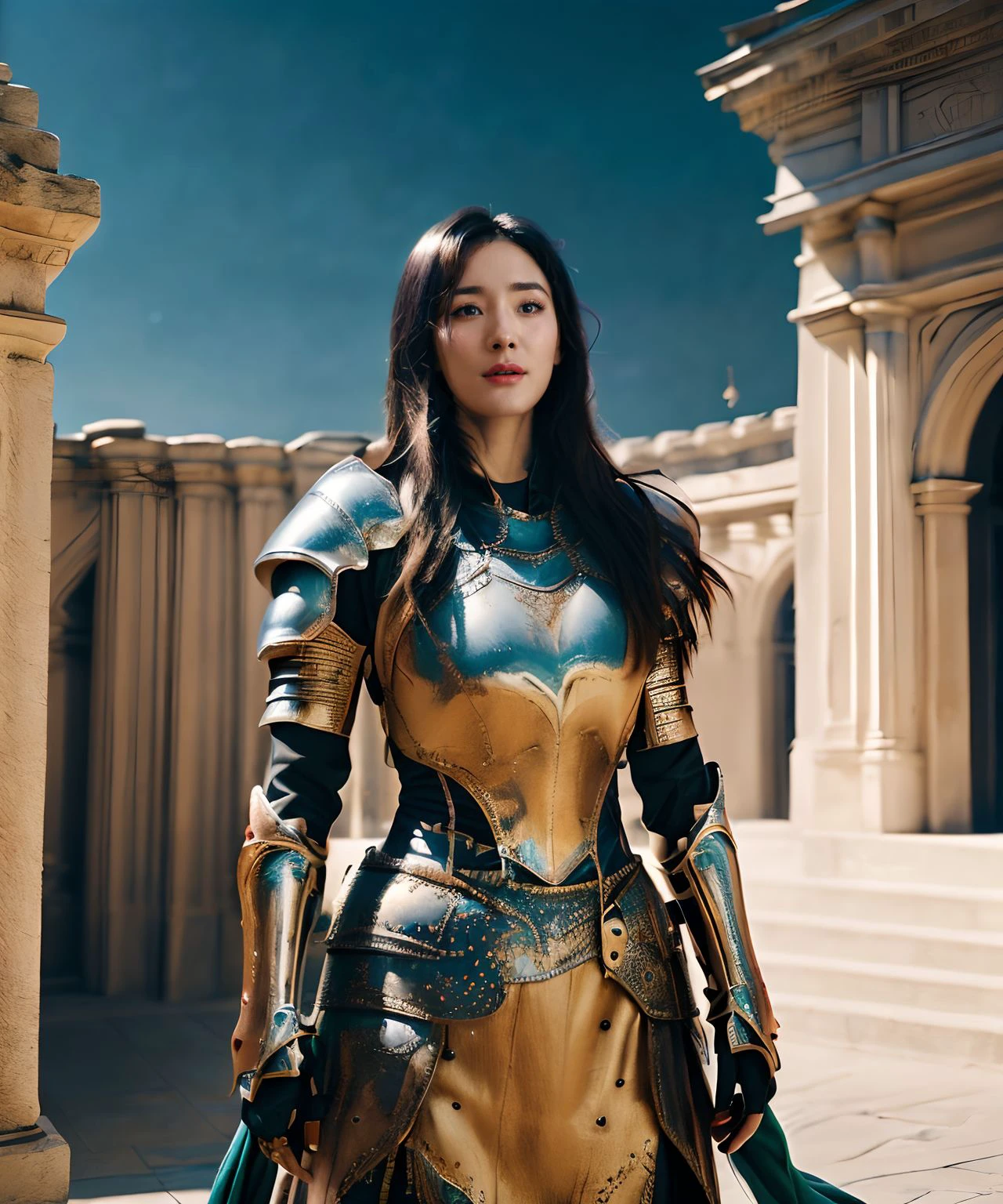 film photography aesthetic,yangmi woman,high-resolution, masterpiece, unity 8k wallpaper, female knight, heaven armor,armor is  flamboyant and exaggerated,muted color palette  dragon scale), octane render, dropped abstract shadows, rendered in octane trending in pinterest style <lora:yangmi_lshw3e4_2-000024:0.6><lora:epi_noiseoffset2 (1):0.6> <lora:more_details (1):0.6>