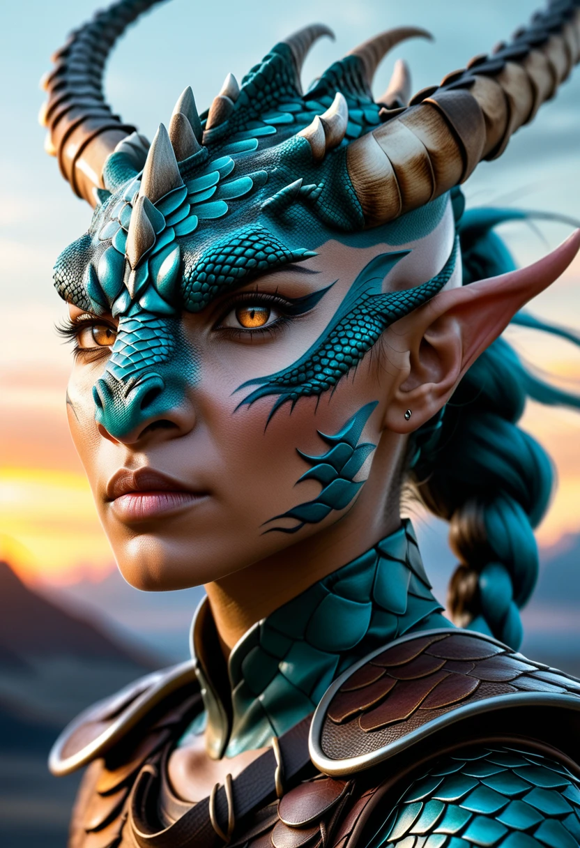 Anthro Dragon, (A woman's face with)beautiful detail eyes, (pa)beautiful detailed lips, (A woman with)Extremely detailed eyes and face, long eyelashes, (The woman) with a scaly fitness body and a long tail, (a) Long hair, (with) membranous ears with earrings, arms behind back, (kneeling, pov, facing viewer), (from above:1.5), (Best Quality,4k,8K,hight resolution,Masterpiece:1.2), Ultra-detailed, (Realistic,Photorealistic,photo-realistic:1.37), HDR, UHD, studio lightning, ultra-fine painting, sharp-focus, physical based rendering, extreme detail description, Professional, Vivid colors, bokeh, (em) portrai, landscape, photografic, Concept Artists (style of), (with a) vibrant color palette, (pa) soft-lighting. Jewelry
