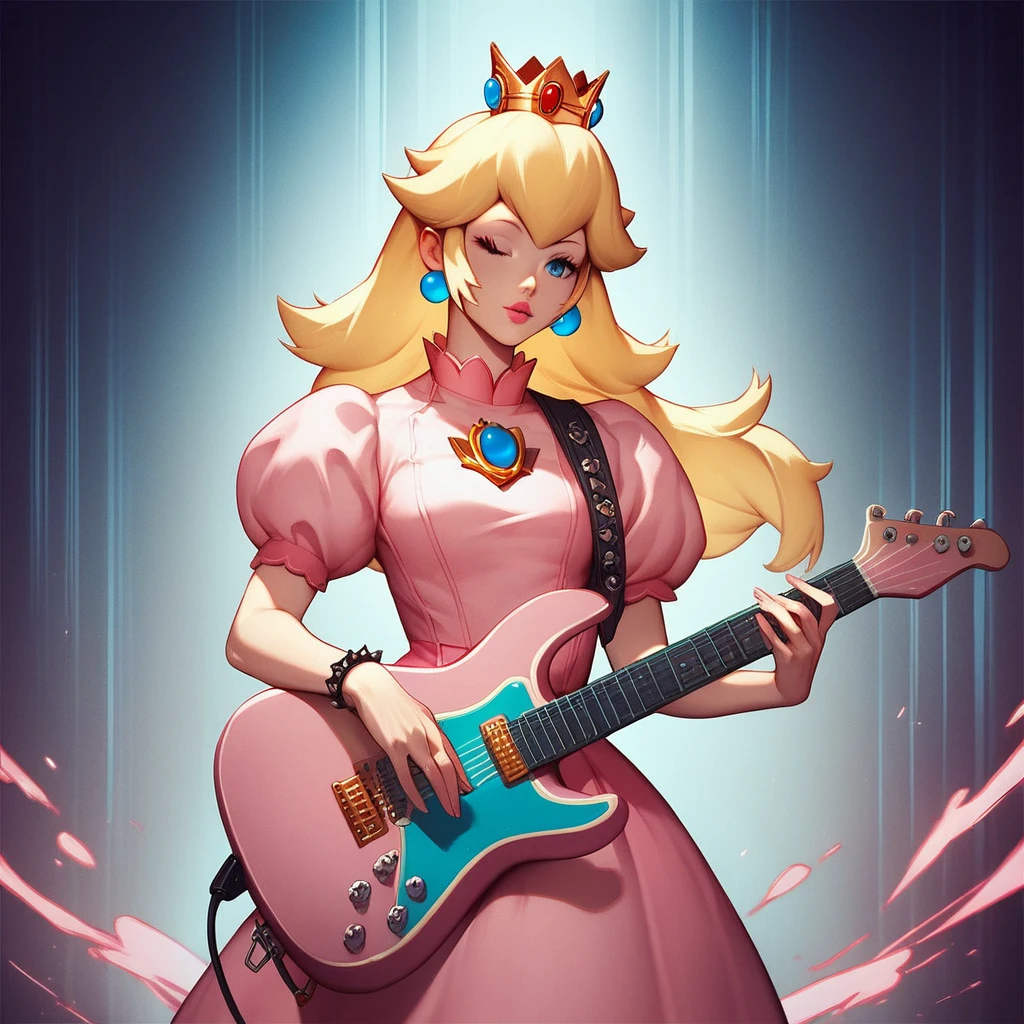 score_9, score_8_up, score_7_up, score_6_up, score_5_up, score_4_up, source_anime,  abf_cover, Princess Peach playing guitar,  <lora:ABF_AlbumCover:.6> , crown