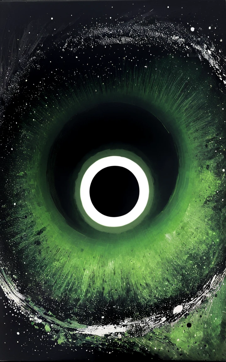 <lora:t1ngSDXL:1> t1ng, traditional media, abstract, black, green, white, texture, no humans, blackhole, space,