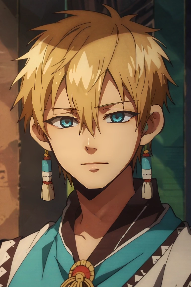 score_9, score_8_up, score_7_up, sorce_anime, rating_safe, intricate details, anime screencap, , , , , 1boy, solo, male focus, <lora:teru_minamoto_pony:0.74>, teru_minamoto, blonde hair, blue eyes, short hair, bangs, hair between eyes, , native american costume, <lora:sdxl_lightning_8step_lora:1>,