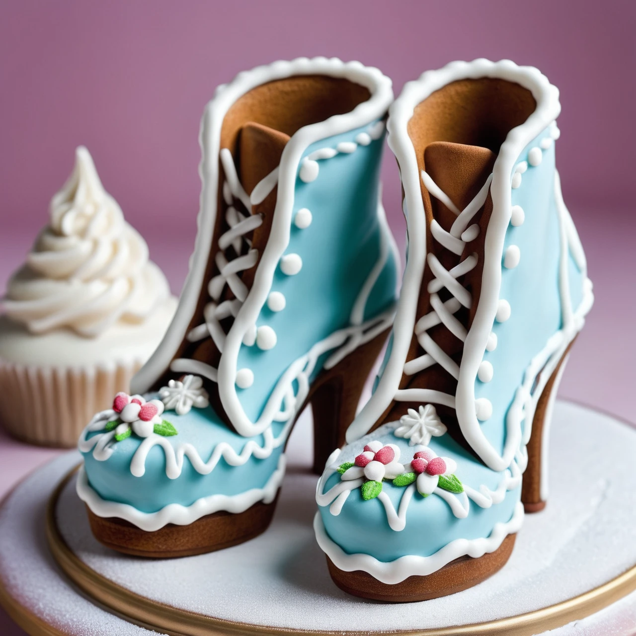 a pair of shoes ,icing,   <lora:GingerbreadStyle_epoch_10:0.7>