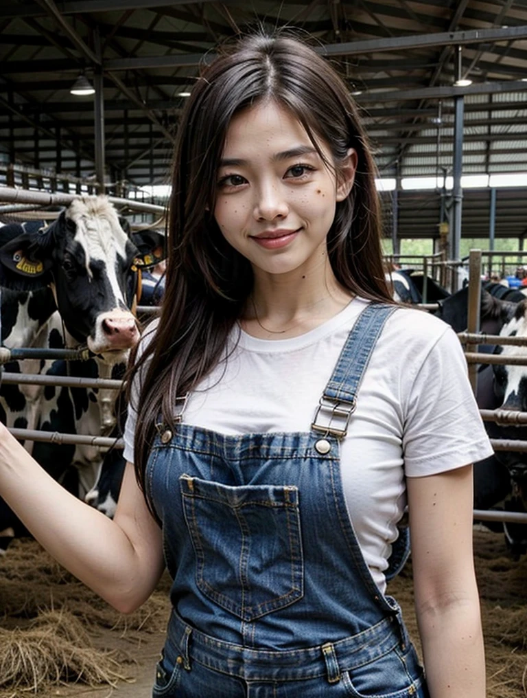 A woman with a cow's head, withe dress, black hair and nails