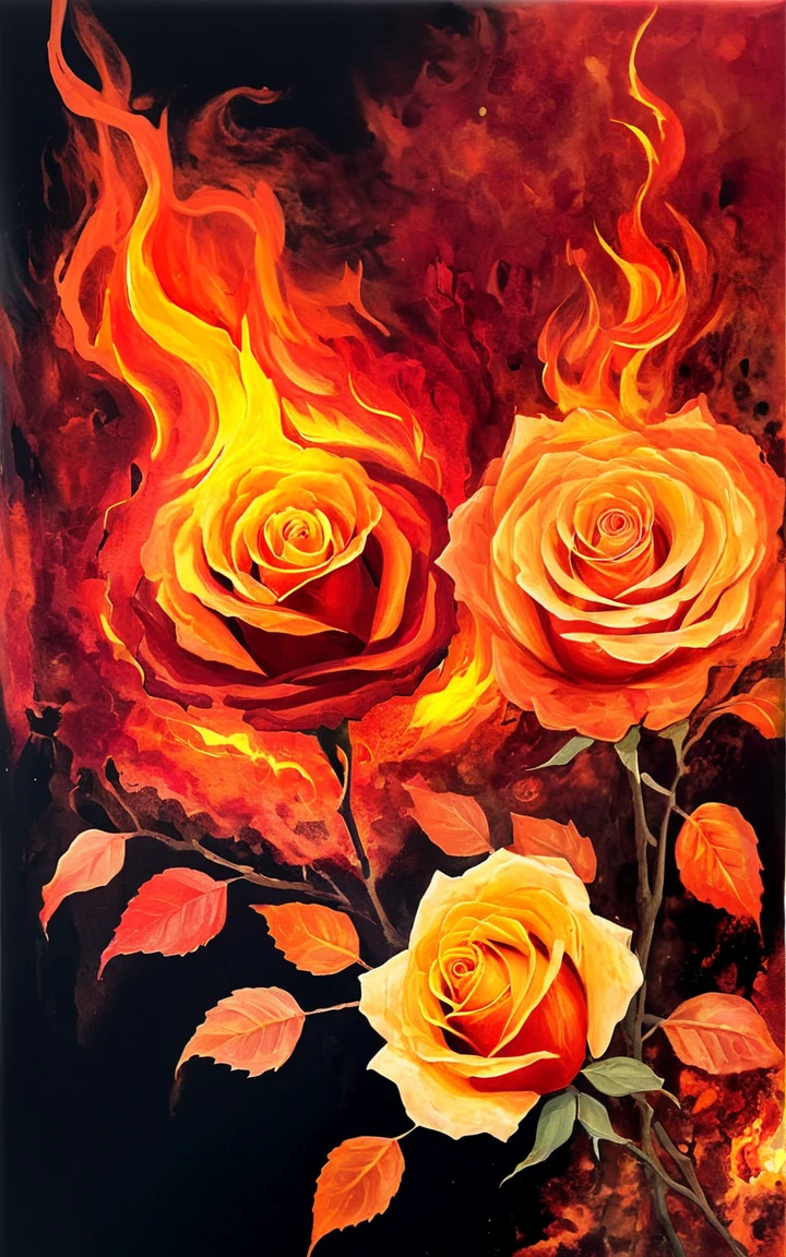 <lora:t1ngSDXL:1> t1ng, traditional media, abstract, texture, no humans, roses made of fire