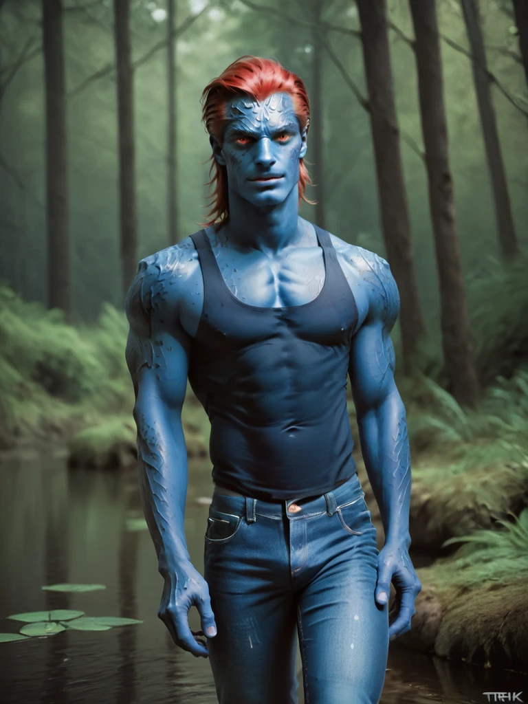 Blue teenage man (x man movie) (delgado) (Long hair) (naked) (young)