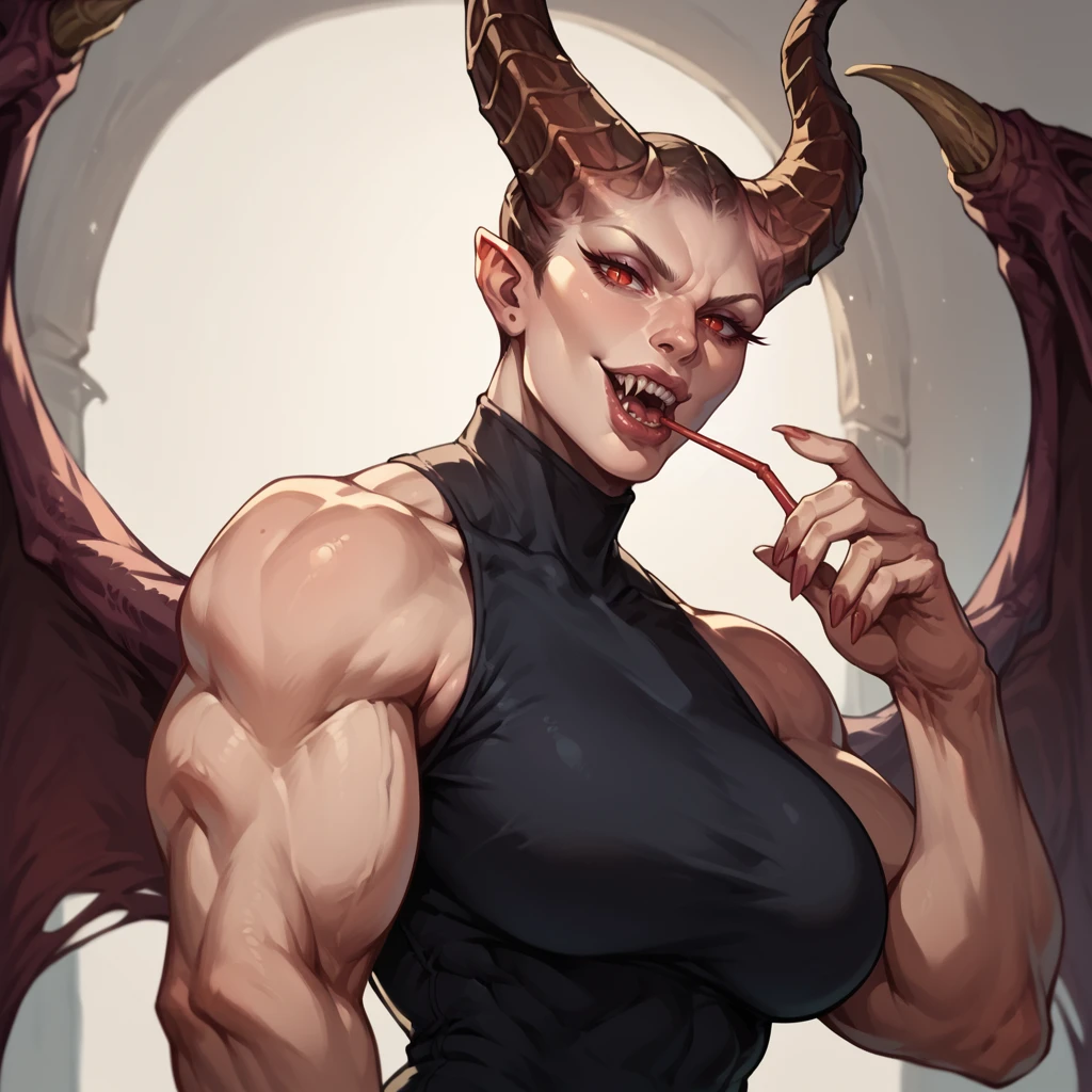 score_9, score_8_up, score_7_up, score_6_up, low angle shot, shot from the side,
Valkia, mature woman, muscular woman, biceps, horns, demon wings, red eyes, slit pupils, pointed teeth,
drinking ketchup,
<lora:Valkia_the_Bloody_PonyXL_Total_War_Warhammer:1>