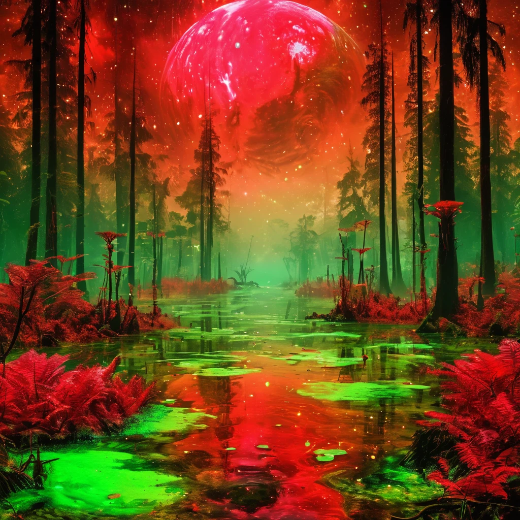 masterpiece,high resolution.
,alienworld, 
forest,acid water,red and green theme
, <lora:Alien_World-xl-8:0.6>,