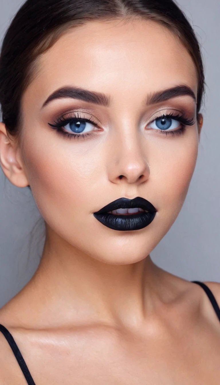 cute woman with black lipstick and eye shadow, embedding:ffacedetailxl