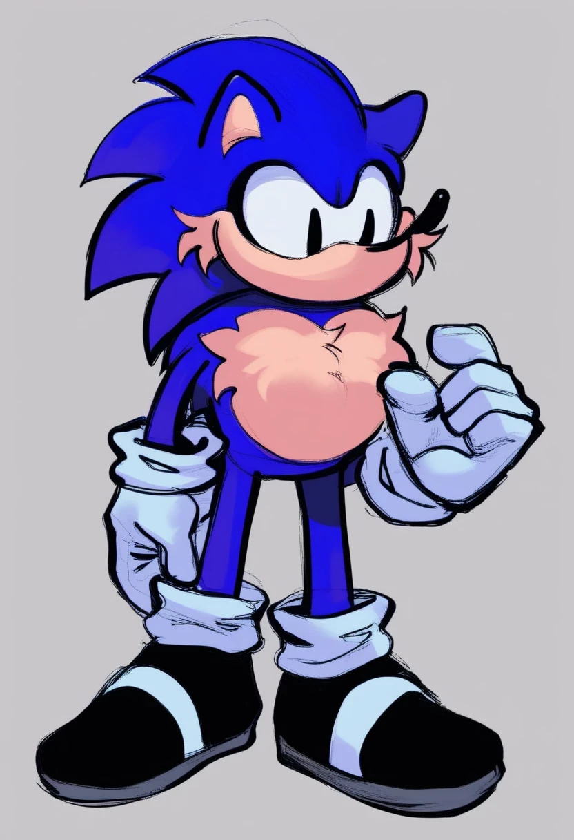 hog, solo, gloves, 1boy, animal ears, closed mouth, blue hair, standing, full body, male focus, shoes, white gloves, black eyes, sketch, furry, furry male, body fur, white fur, animal nose, blue fur, sonic the hedgehog, no mouth