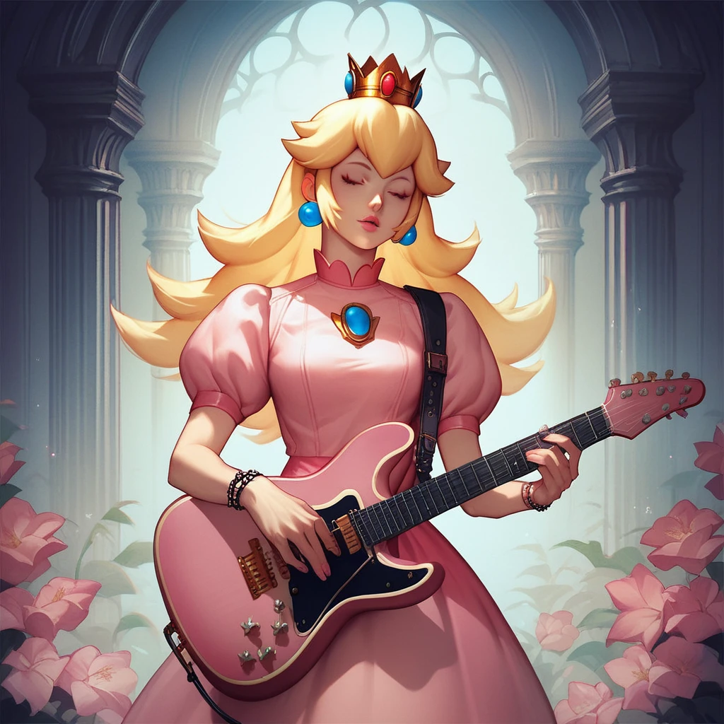 score_9, score_8_up, score_7_up, score_6_up, score_5_up, score_4_up, source_anime,  abf_cover, Princess Peach playing guitar,  <lora:ABF_AlbumCover:.5> , crown