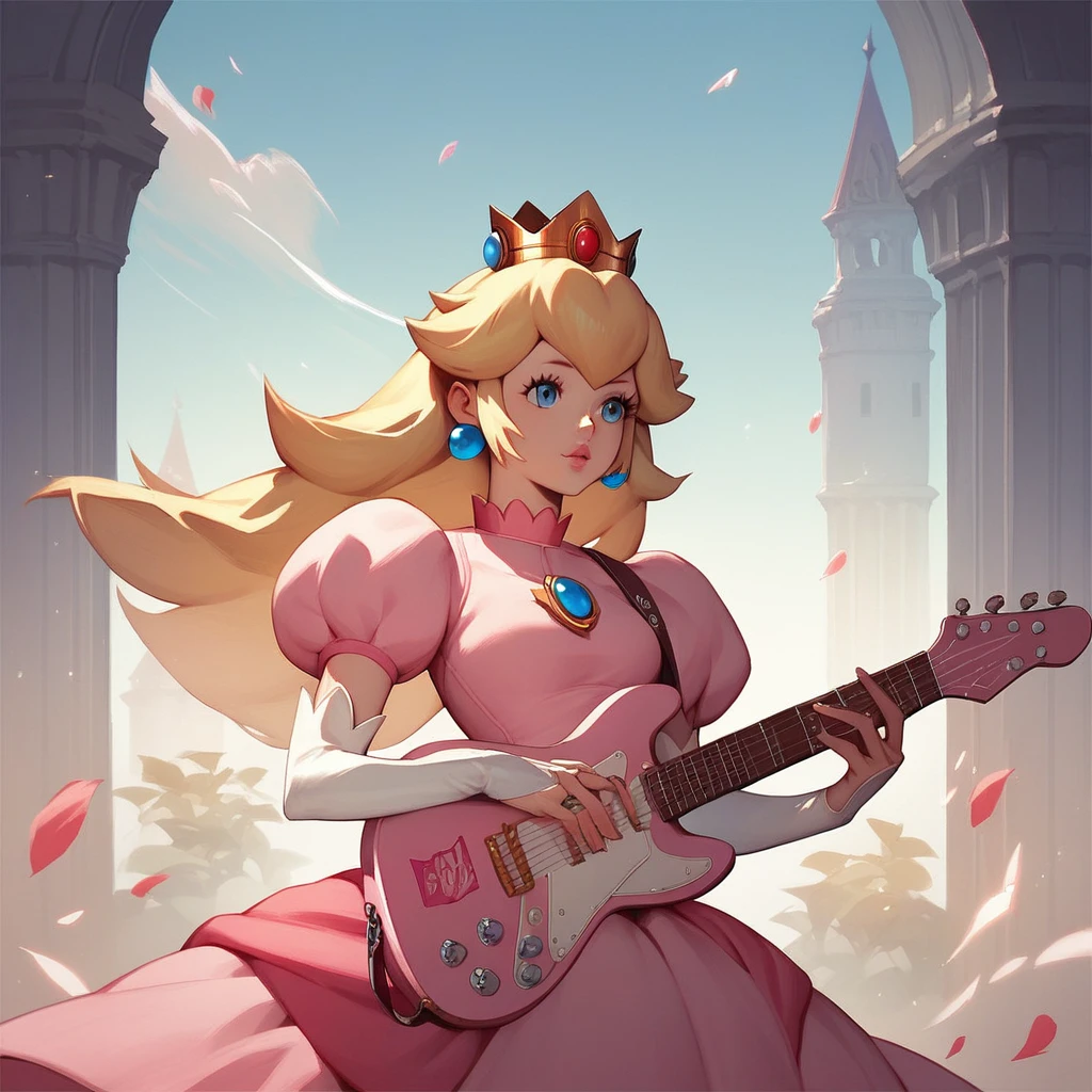 score_9, score_8_up, score_7_up, score_6_up, score_5_up, score_4_up, source_anime,  abf_cover, Princess Peach playing guitar,  <lora:ABF_AlbumCover:.2> , crown