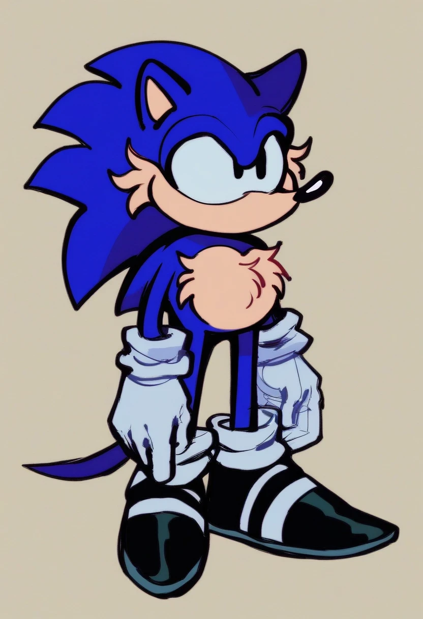 hog, solo, gloves, 1boy, animal ears, closed mouth, blue hair, standing, full body, male focus, shoes, white gloves, black eyes, sketch, furry, furry male, body fur, white fur, animal nose, blue fur, sonic the hedgehog, no mouth