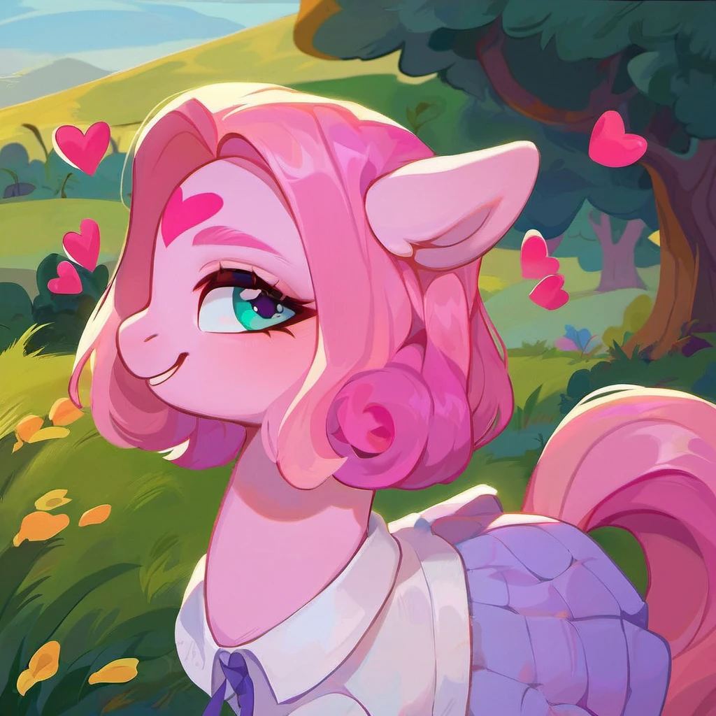 pink dot on forehead, pony, score_9, outdoors, pink heart on forehead <lora:dot_on_forehead_01:0.2>