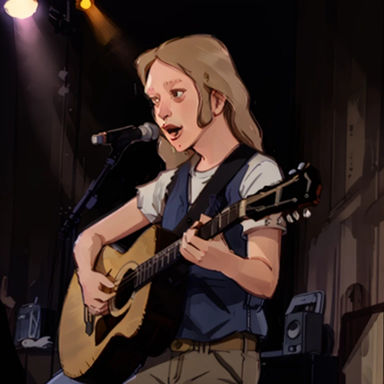 <lora:Elroy Lucky Kleinschmidt - King of the Hill:0.9> elroy_lucky_kleinschmidt, 1boy, dirty blonde hair, side_burns, playing instrument, guitar, on stage, performing, singing, spotlight, <lora:lcm_sd15_mini_6mb:1.0>