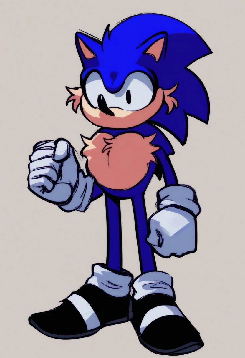 hog, solo, gloves, 1boy, animal ears, closed mouth, blue hair, standing, full body, male focus, shoes, white gloves, black eyes, sketch, furry, clenched hands, furry male, body fur, white fur, animal nose, blue fur, sonic the hedgehog, no mouth