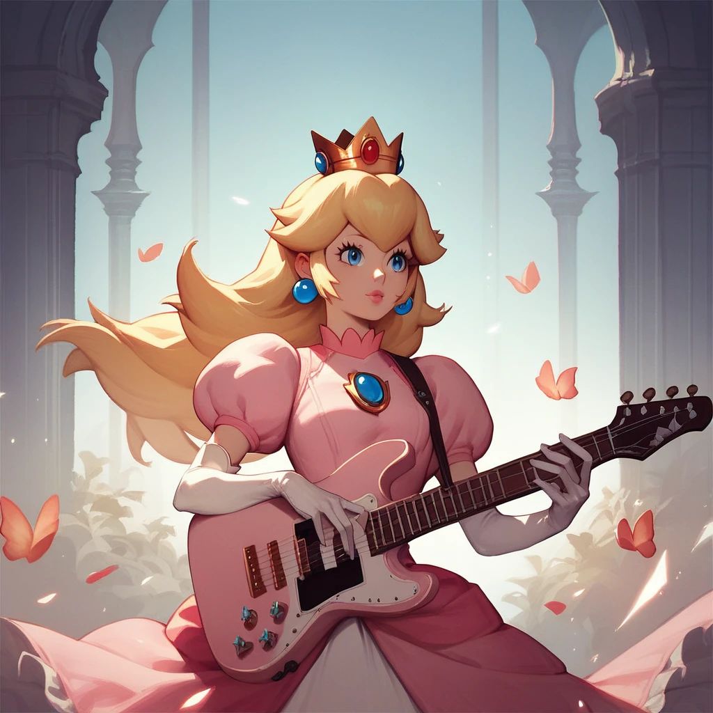 score_9, score_8_up, score_7_up, score_6_up, score_5_up, score_4_up, source_anime,  abf_cover, Princess Peach playing guitar,  <lora:ABF_AlbumCover:.3> , crown