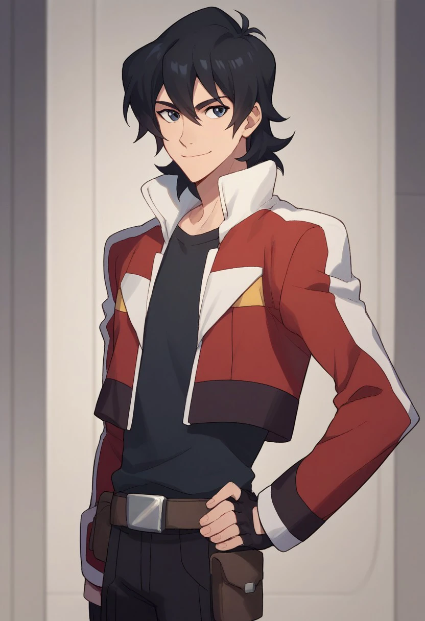 score_9, score_8_up, score_7_up, source_anime, highly detailed, 
keith, 1boy, solo, male focus, fingerless gloves, gloves, hand on hip, black hair, black eyes, medium hair, jacket, smile, belt, pouch, upper body,
indoor, aerospace base