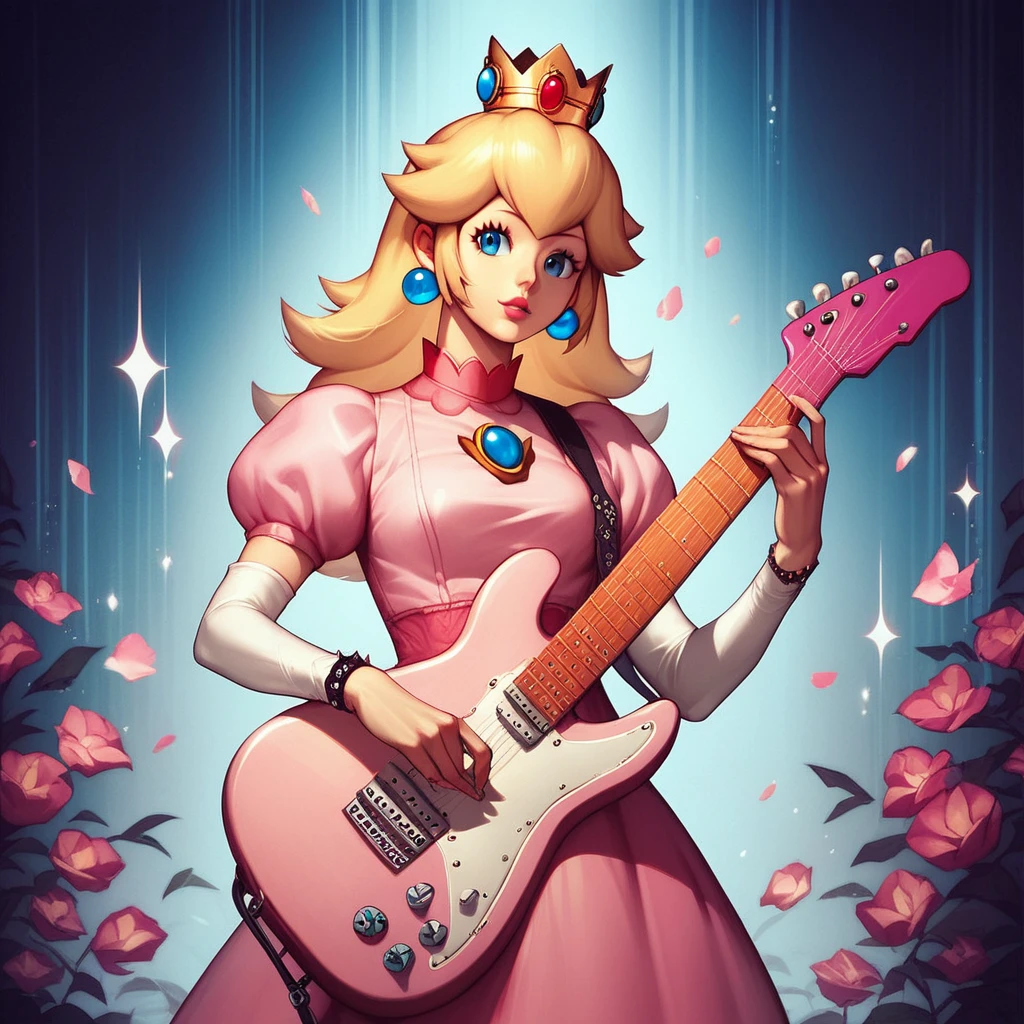 score_9, score_8_up, score_7_up, score_6_up, score_5_up, score_4_up, source_anime,  abf_cover, Princess Peach playing guitar,  <lora:ABF_AlbumCover:.7> , crown